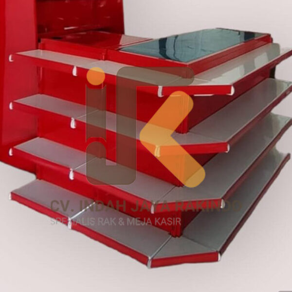 Meja Kasir Alfa Sudut + Shelving 3 Susun